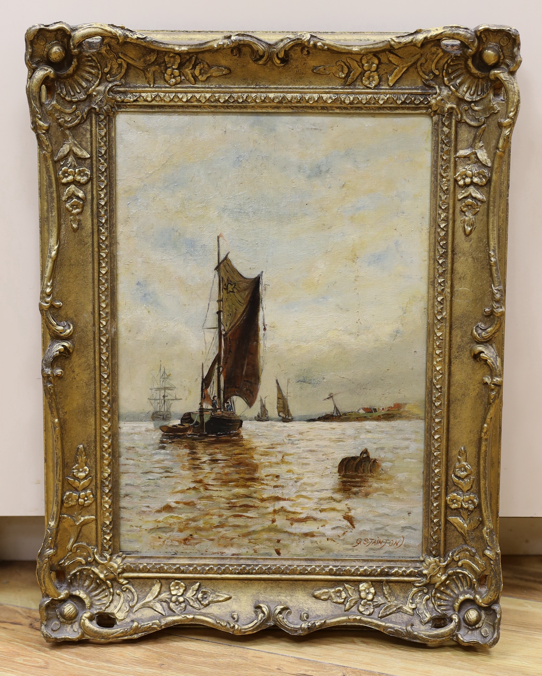 George Stainton (1838-1900), oil on canvas, Shipping scene, signed, 34cm x 23cm